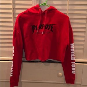 Justin Bieber Purpose Tour red cropped sweatshirt